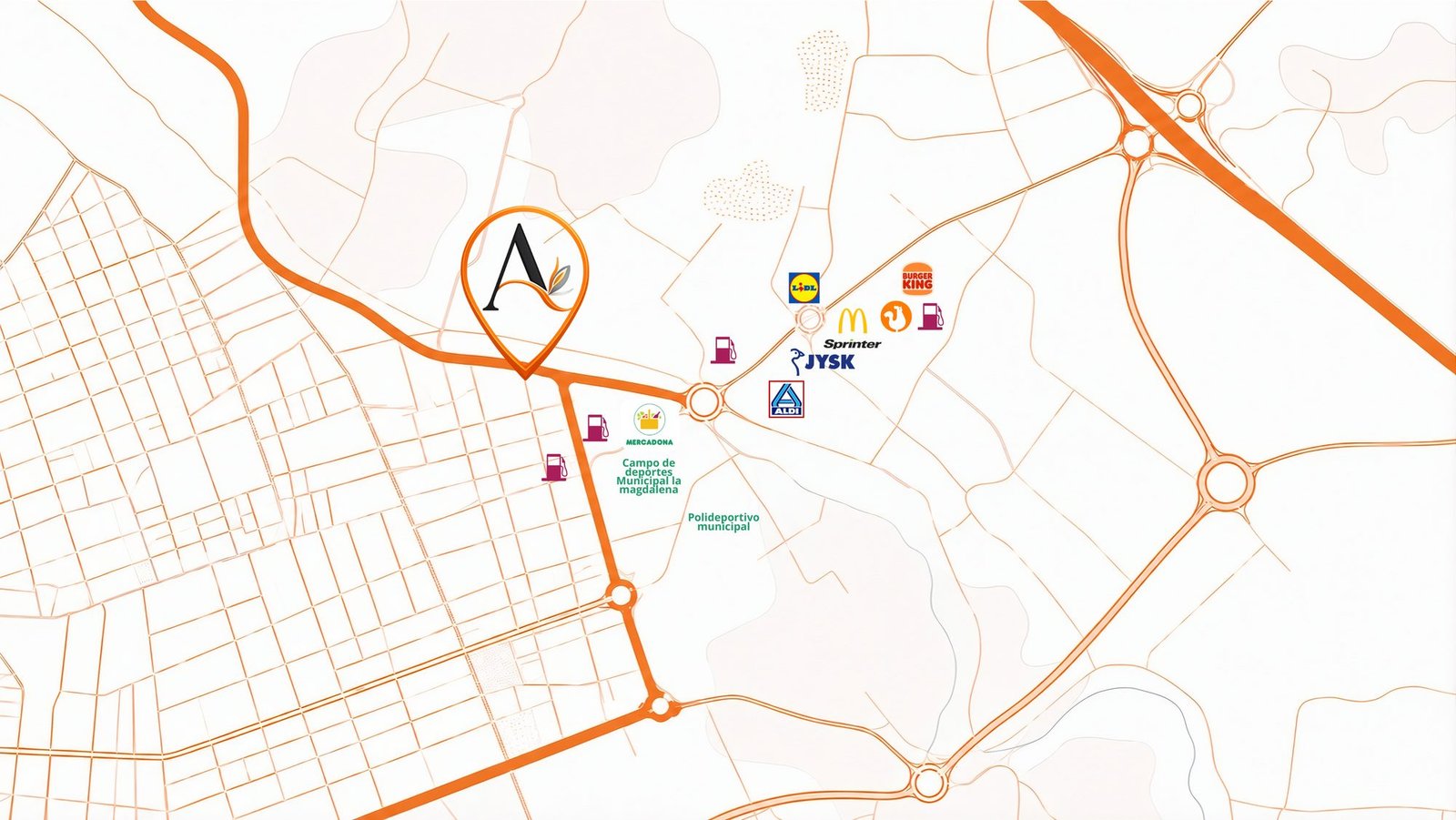 Mapa de la zona: Residencial Azafrán junto a Mercadona, Lidl, ALDI y la salida 218 de la A-31