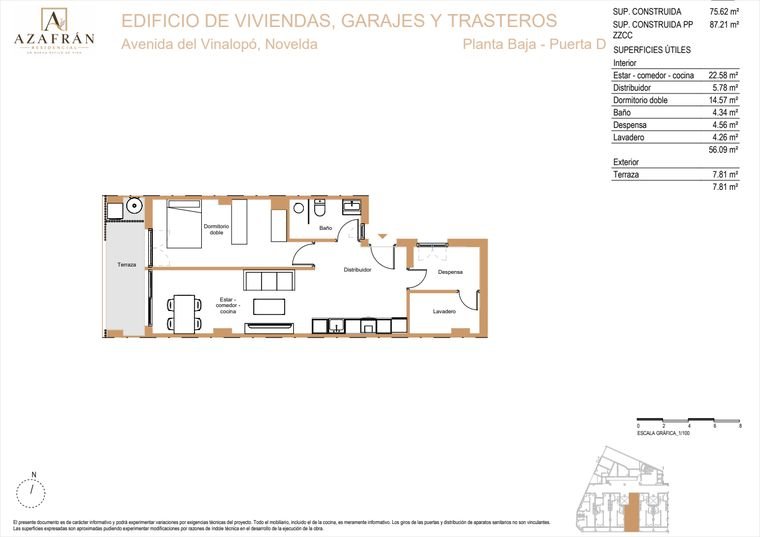 Plano de vivienda, Planta baja · Puerta D