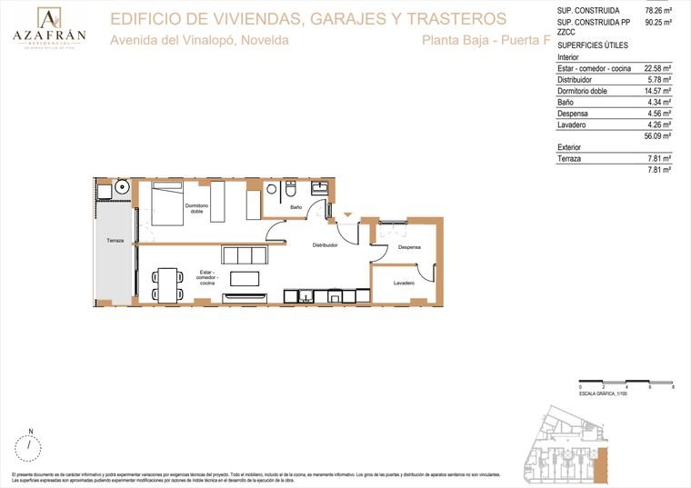 Plano de vivienda, Planta baja · Puerta F