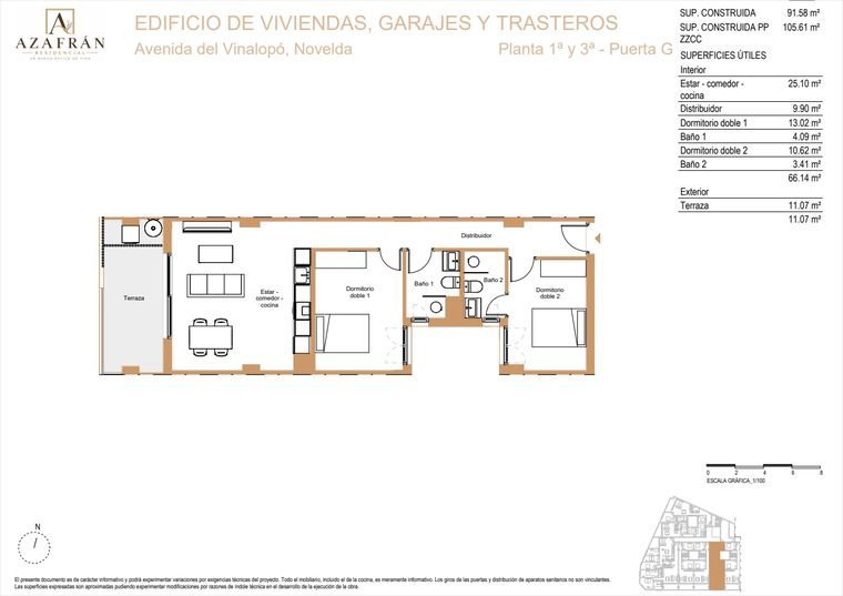 Plano de vivienda, Plantas 1ª y 3ª · Puerta G