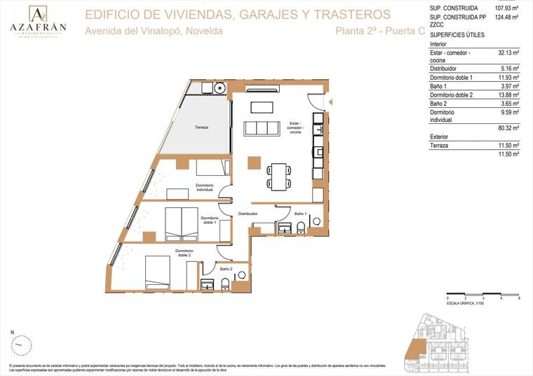 Plano de vivienda, Planta 2ª · Puerta C