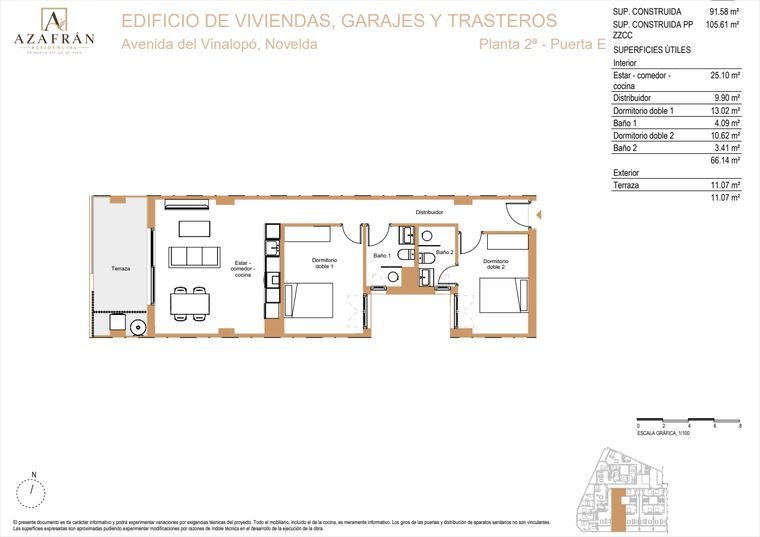 Plano de vivienda, Planta 2ª · Puerta E