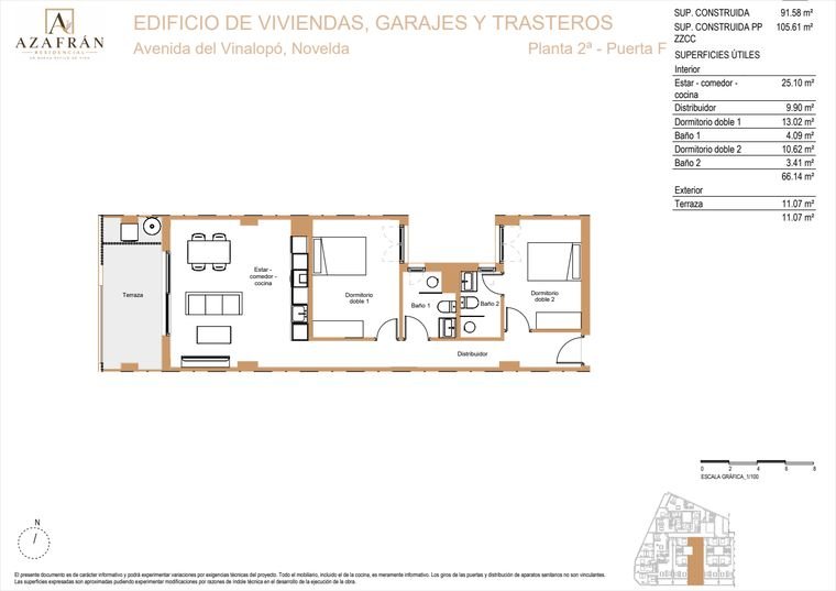 Plano de vivienda, Planta 2ª · Puerta F