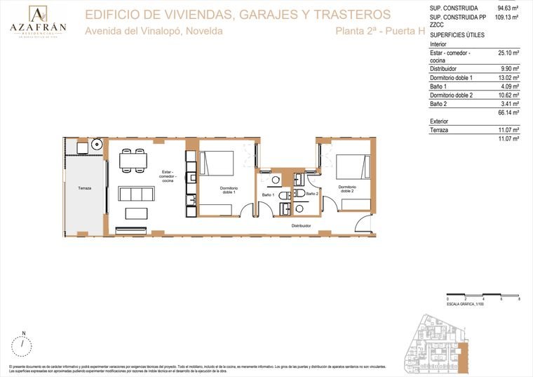 Plano de vivienda, Planta 2ª · Puerta H
