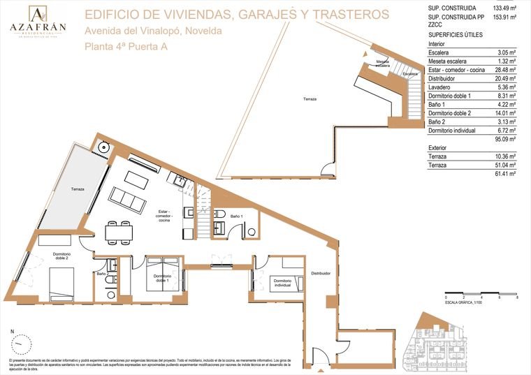 Plano de ático, Planta 4ª · Puerta A · Dos plantas