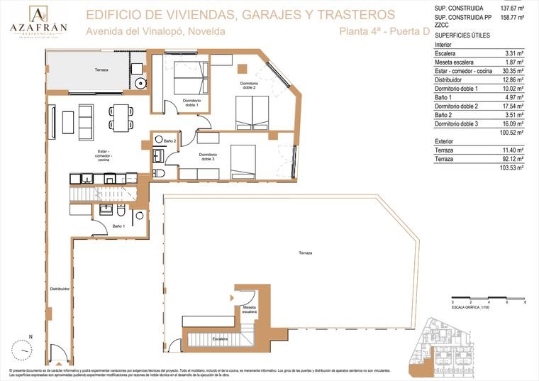 Plano de ático, Planta 4ª · Puerta D · Dos plantas