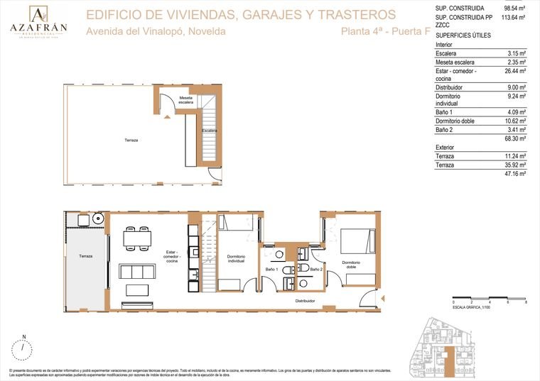 Plano de ático, Planta 4ª · Puerta F · Dos plantas