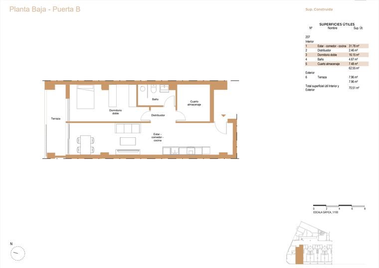 Plano de vivienda, Planta baja · Puerta B
