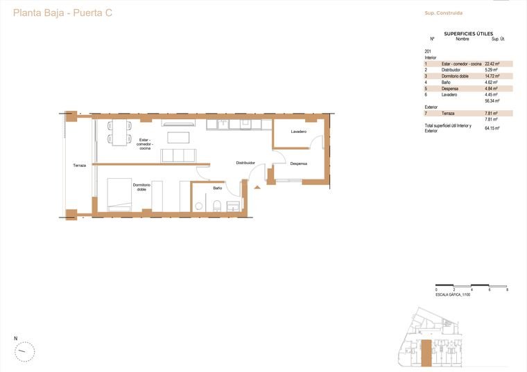 Plano de vivienda, Planta baja · Puerta C