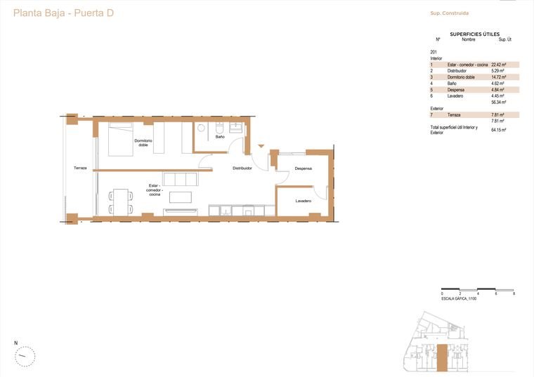 Plano de vivienda, Planta baja · Puerta D