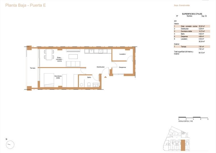 Plano de vivienda, Planta baja · Puerta E