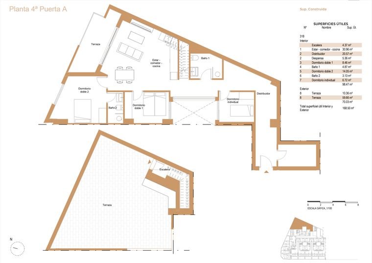 Plano de ático, Planta 4ª · Puerta A · Dos plantas